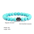 8mm synthetic turquoise beaded bracelet with magnetic hematite cylinder bead detail - 6245J Synthetic Turquoise