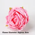 Set of 5 pink artificial silk roses for wedding decor and cake topper, 8cm diameter - High-grade Simulation Rose / Pink