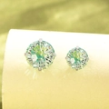 Pair of green round zircon stud earrings with four-prong settings in two sizes - Yellow Blue (A402-6)