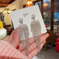 Elegant silver long tassel earrings with sparkling cubic zirconia and multi-layer chain - Zircon Top Multi-Layer Tassel (E0316) 925 Sterling Silver Earring Post