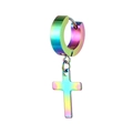 Macro shot of stainless steel cross earring with iridescent colorful plating - Rainbow