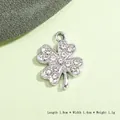 Silver alloy clover pendant with sparkling rhinestones, size 1.8x1.4cm for DIY jewelry - Silver Four-Leaf Clover