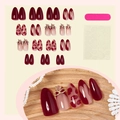 Set de 24 uñas postizas de corazón rojo San Valentín con detalle de lazo dorado - 3XB1-13921 En caja (30 Piezas/Caja)