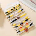 9-piece set of yellow and black clay bead bracelets with American football charms - SY0764-1 Black Yellow White Gold 9pcs Set