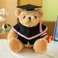 Cuddly plush graduation teddy bear wearing a black academic gown with pink tassel trim - Graduation Bear With Cloak / Pink Trim / 25cm