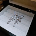 Silver leaf dangle earrings with sparkling marquise zircons in a jewelry box - Wheat Ear Style / Silver / Silver