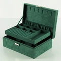 Dark green double-layer velvet jewelry box with ring slots and necklace hooks - Small Double Layer / Dark Green