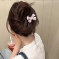 Pink marble texture bow hair pin with pearl accent for elegant low bun hairstyle - 12# Banana Clip-Pink Bow