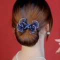 Pince à cheveux élégante en métal doré avec fleurs en zircon bleu pour femme - Ginkgo Bleu Encre