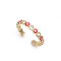 Gold open copper ring featuring red and white evil eye enamel patterns and clear zircons - Red Enamel Eyes - Gold