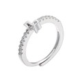 Detailed close-up of adjustable silver ring featuring Capricorn zodiac and cubic zirconia - Capricorn / Silver
