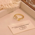 Star shaped gold plated open ring with white pearl shell inlay for women - 8# Double Star