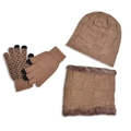 Ensemble d'hiver homme avec bonnet kaki, tour de cou en fourrure et gants tactiles - Bonnet Tour de Cou Et Gants / Khaki