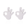 Minimalist silver OK hand gesture stud earrings in polished stainless steel for women - 081 OK Gesture / Steel