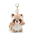 Llavero de peluche de mapache marrón con ojos brillantes y aro metálico dorado - Lele Panda Rojo Marrón