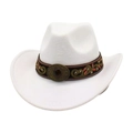 Cappello da cowboy bianco in feltro con fascia etnica ricamata e fibbia in metallo vintage - Bianco
