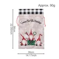 Linen Christmas gnome gift bag with black plaid border, 56x36cm drawstring sack - Black & White Plaid Edge