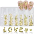 Detailed dimensions of metal LOVE letters, rose, and heart charms for nail art design - GZMD-05 LOVE Letters Rose Heart