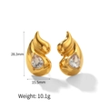 Golden double teardrop steel earrings with crystals, 28.3mm height and 10.1g weight - Zirconia Small Water Drop Style (TE6657-CZ-G)