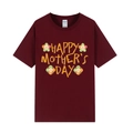 Burgundy Mother's Day T-shirt with Happy Mother's Day print and colorful floral faces - Wine Red (Sunflower)