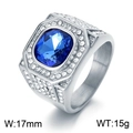 Zilverkleurige hiphopring met achthoekige blauwe steen en micro-pavé zirkonia-accenten - US 7 / Blauw & Zilver