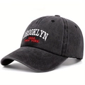 Dark grey washed cotton baseball cap featuring white Brooklyn 1898 embroidery text - Adjustable / Black