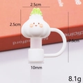 Cute garlic-shaped silicone straw cover cap for 10mm straws with green leaf detail - Bagged without Straw / White Green Garlic