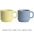Minimalist striped ceramic mugs in light yellow and mist blue with matte finish - Set of 2 (Yellow + Blue)