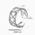 Anillo de acero inoxidable plateado con corazón hueco y banda ajustable de 0,8 cm - Estilo Corazón / Color Acero
