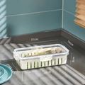 Transparent food storage box with white drain tray and lid for fish, 31x16x8cm size - Long Style Independent Divider Cream White
