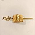 Detailed view of a golden metal hair pin with cloud pattern and textured rectangular ring - Cloud Rectangle Hair Pin