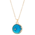 Gouden ketting met ronde blauwe emaille hanger voorzien van ster en maan design - Sterrenhemel Ketting (X007) / KC Goud