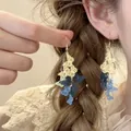 Elegant multi-layered butterfly drop earrings in blue and yellow gold plated finish - 20# Blue Yellow Butterfly Long Tassel Earrings