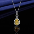 Elegant pear cut yellow gemstone necklace pendant with micro-pave crystals on silver chain - Xl-113 [comes With Box Chain]