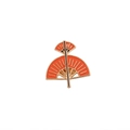 Cute fan-shaped enamel animal badge in orange and gold finish for backpacks - Orange Double Fan (C2028)