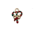 Christmas candy cane charm with red and green oil drip details for DIY jewelry making - Red and Green Christmas Cane with Bow