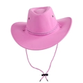 Dettaglio del cappello da cowboy rosa con finiture intrecciate e cinturino regolabile - Finto Feltro Rosa-Corda Rosa