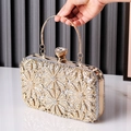 Elegant gold evening clutch bag with sparkling floral rhinestones and crystal handle - Silver