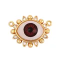 Goldener Evil Eye Verbindungsanhänger mit braunem Zentrum und weißen Steinen für Schmuck - M86-F2 Auge Verbinder-Stil / Dunkelrot