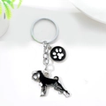 Creative silver Schnauzer dog keychain with black and white enamel and a cute paw print charm - Black Schnauzer (Black Dog Paw)