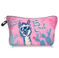 Pink cartoon llama cosmetic bag detail featuring No Drama Llama print and black zipper - Pink Sunglasses Alpaca (No Drama Llama)
