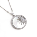 Silver celestial shell pendant necklace with sun and star zircon inlay detail - White Gold Sun-Large