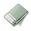 Slim mint green faux leather card holder wallet with multiple slots and pebbled texture - Green