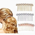 Sparkling rhinestone flower hair side comb set in gold silver and rose gold finishes - Three Piece Set As Shown