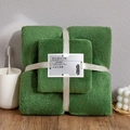 Absorbent grass green coral fleece towel and bath towel set tied with a white silk ribbon - Towel + Bath Towel [Mesh Bag] / Army Green Coral Fleece