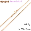 Roségoldene Kordelkette aus Edelstahl für Damen und Herren, Größe 550mm x 2mm, feine Halskette - 550x2mm (KN228811-Z)