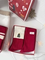 Détail de chaussettes de Noël rouges et blanches brodées dans un coffret cadeau - Ensemble Arbre de Noël (Arbre + Étiquette) / Boîte Cadeau de 2 Paires