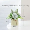 Artificial green hydrangea and white rose in a pleated green ceramic pot with bow - Green Hydrangea - Artificial Flower Ornament In White Pot