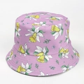 Reversible bucket hat with light purple base and yellow daffodil floral print pattern - M(56-58cm) / Floral Pink Purple