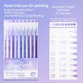 Languo 9-color grey purple highlighter pen set for journaling and drawing details - Romantic Purple 9-Color Set